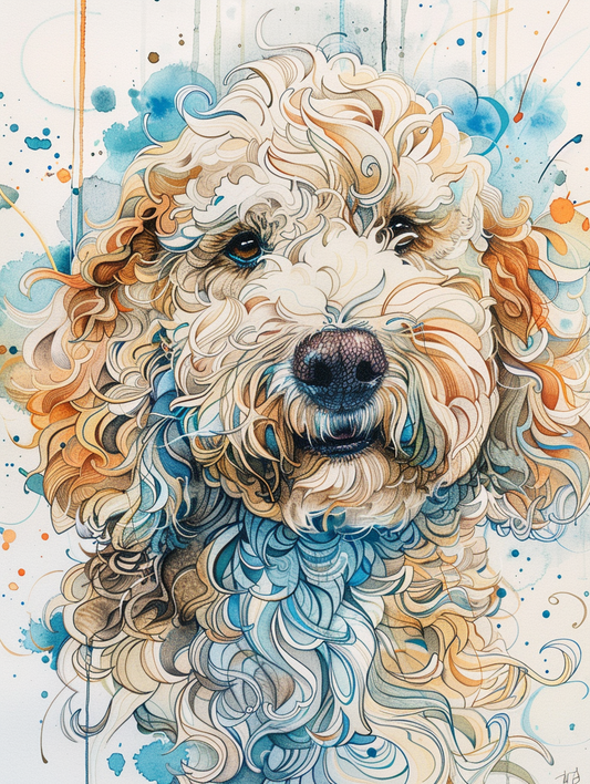 Poster of Goldendoodle dog Expressive surreal Poster # F024271