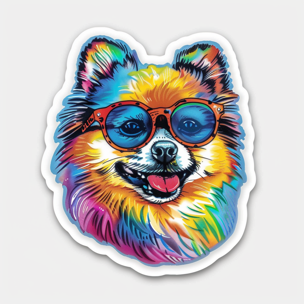 Sticker of a Pomeranian Dog wearing sunglasses majestic Expressive surreal Vinyl Decal Sticker for Car, Laptop, Tumbler and more # F013750