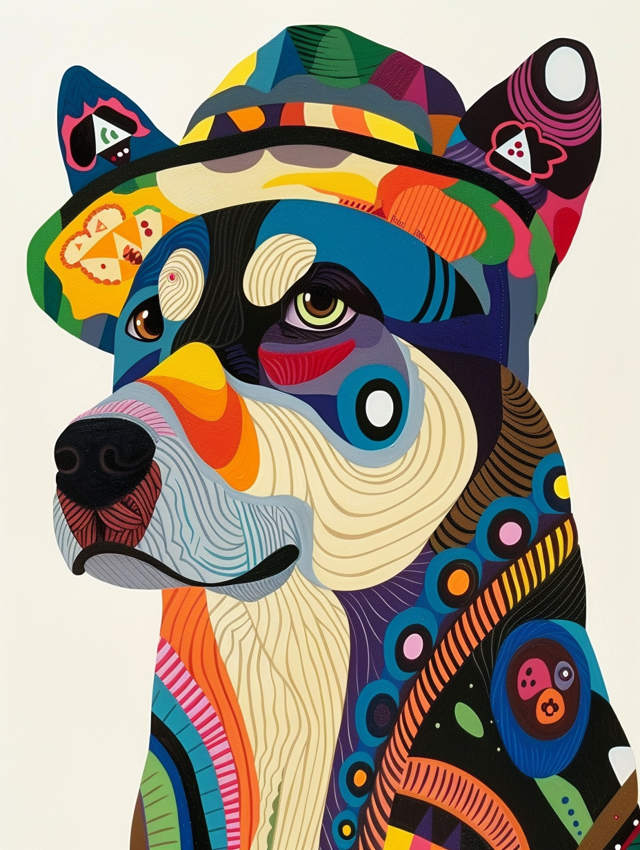 Colorful space Siberian Husky dog with a hat Expressive surreal Poster # F025135