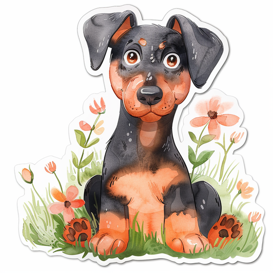 Adorable Doberman Pinscher Dog with Expressive surreal Vinyl Decal Sticker for Car, Laptop, Tumbler and more # F019676-4" x 4"
