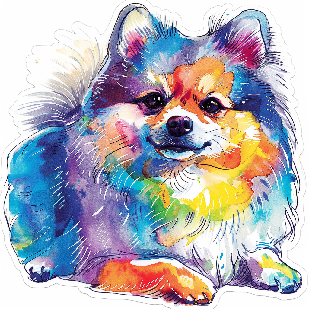 Sticker of a Pomeranian Dog cartoon majestic Expressive surreal Vinyl Decal Sticker for Car, Laptop, Tumbler and more # F013856