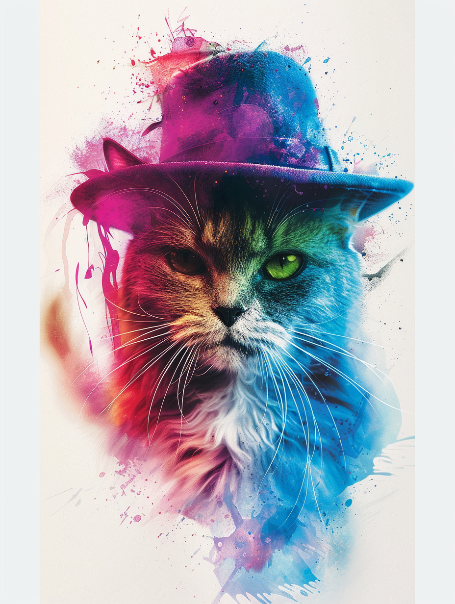 Colorful space British Shorthair cat with a hat Expressive surreal Poster # F024675