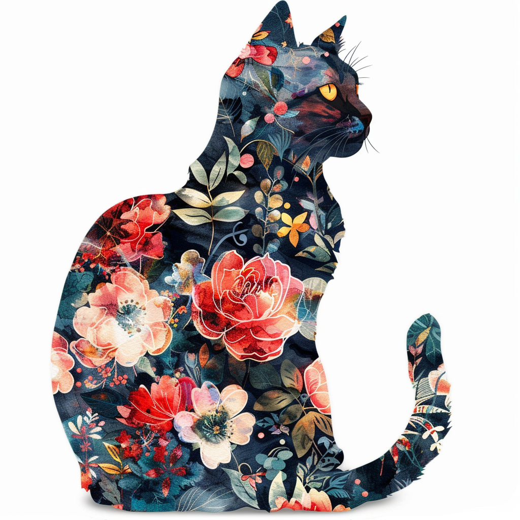 American Shorthair Cat floral majestic Expressive surreal Vinyl Decal Sticker for Car, Laptop, Tumbler and more # F018554