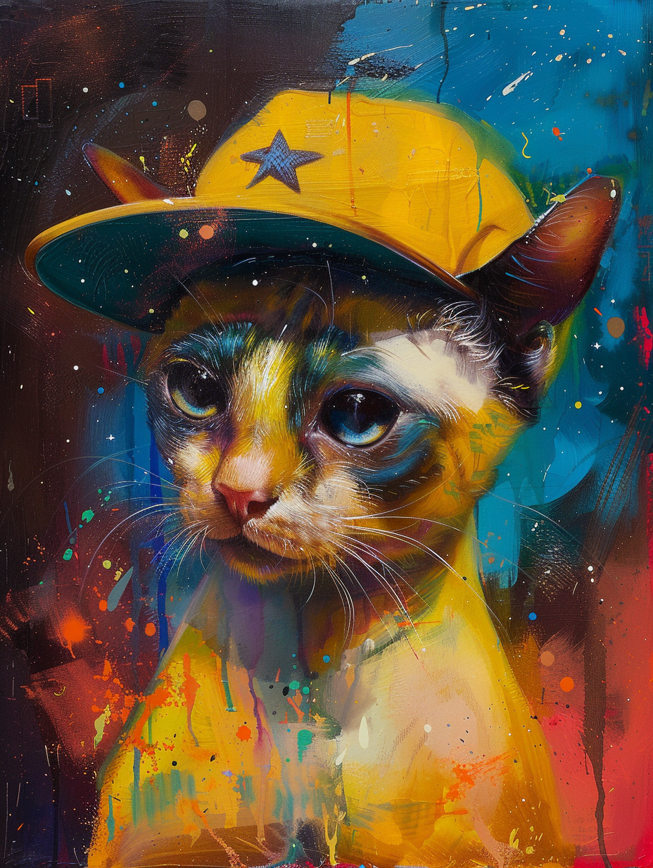 Colorful space Ragdoll cat with a hat Expressive surreal Poster # F024656