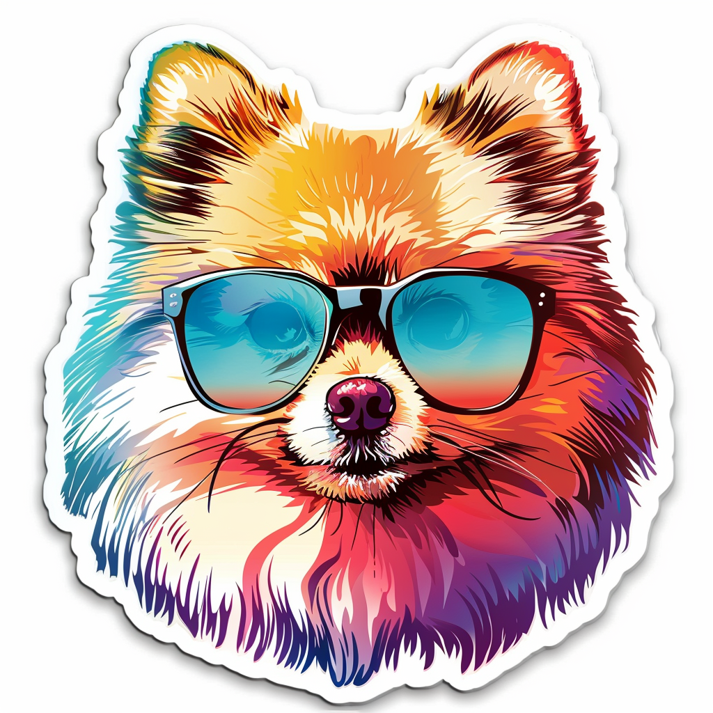 Sticker of a Pomeranian Dog wearing sunglasses majestic Expressive surreal Vinyl Decal Sticker for Car, Laptop, Tumbler and more # F013749