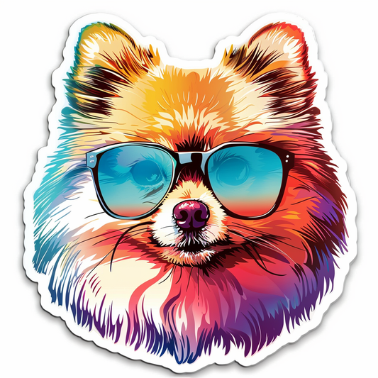 Sticker of a Pomeranian Dog wearing sunglasses majestic Expressive surreal Vinyl Decal Sticker for Car, Laptop, Tumbler and more # F013749