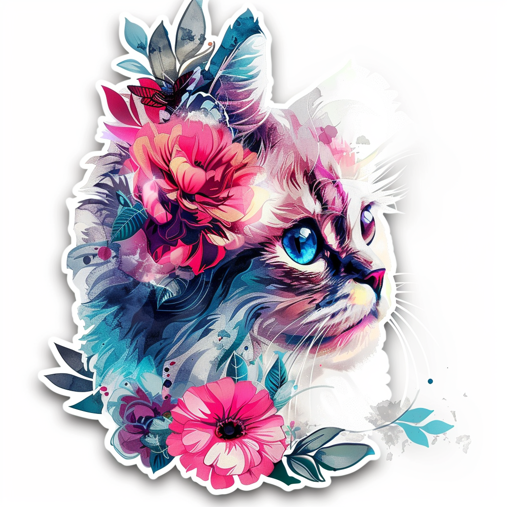 Persian Cat floral majestic Expressive surreal Vinyl Decal Sticker for Car, Laptop, Tumbler and more # F016204