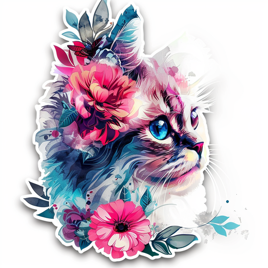 Persian Cat floral majestic Expressive surreal Vinyl Decal Sticker for Car, Laptop, Tumbler and more # F016204