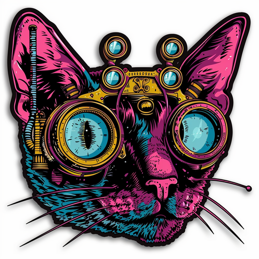 Adorable Cornish Rex Cat Expressive surreal Vinyl Decal Sticker for Car, Laptop, Tumbler and more # F021474-4" x 4"