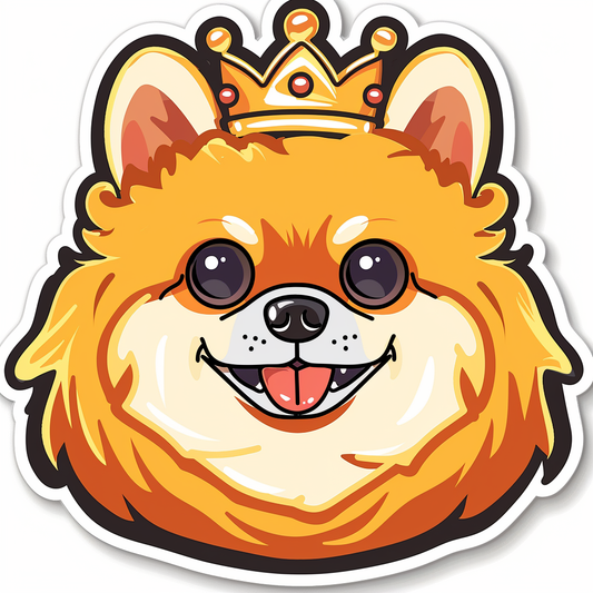 Sticker of a Pomeranian Dog crowned majestic Expressive surreal Vinyl Decal Sticker for Car, Laptop, Tumbler and more # F013945
