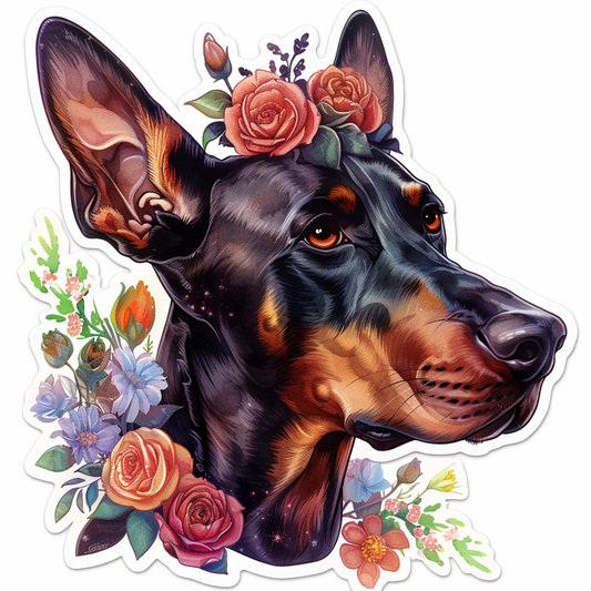 Adorable Doberman Pinscher Dog with Expressive surreal Vinyl Decal Sticker for Car, Laptop, Tumbler and more # F019655-4" x 4"