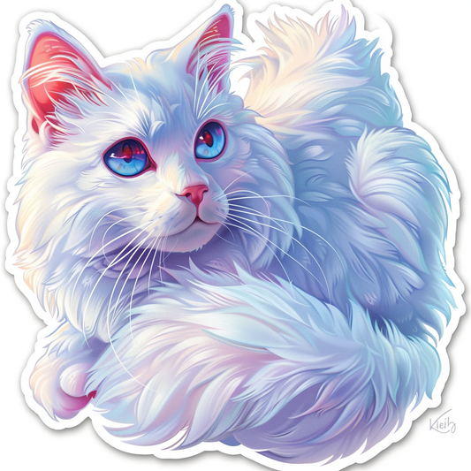 Adorable Turkish Angora Cat  Vinyl Decal Sticker for Car, Laptop, Tumbler and more # F020927-4" x 4"