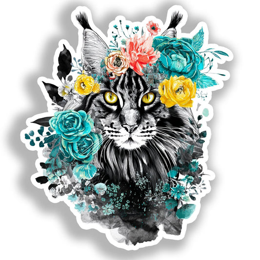 Maine Coon Cat Vinyl Decal Sticker for Car, Laptop, Tumbler and more # A019376-4" x 4"