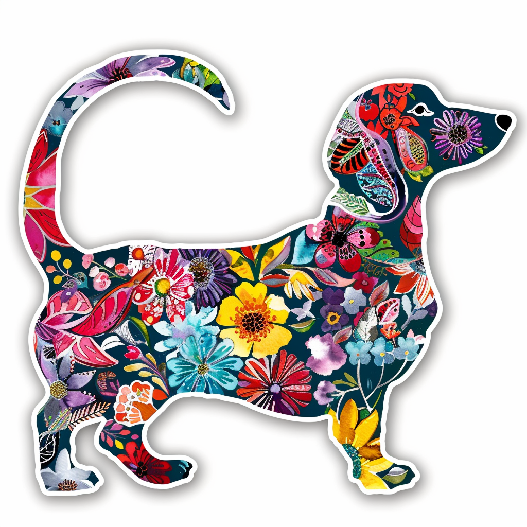 Dachshund Dog floral Vinyl Decal Sticker for Car, Laptop, Tumbler and more # F013141