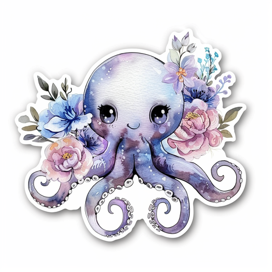 Adorable Octopus with chubby cheeks Expressive surreal Vinyl Decal Sticker for Car, Laptop, Tumbler and more # F015953