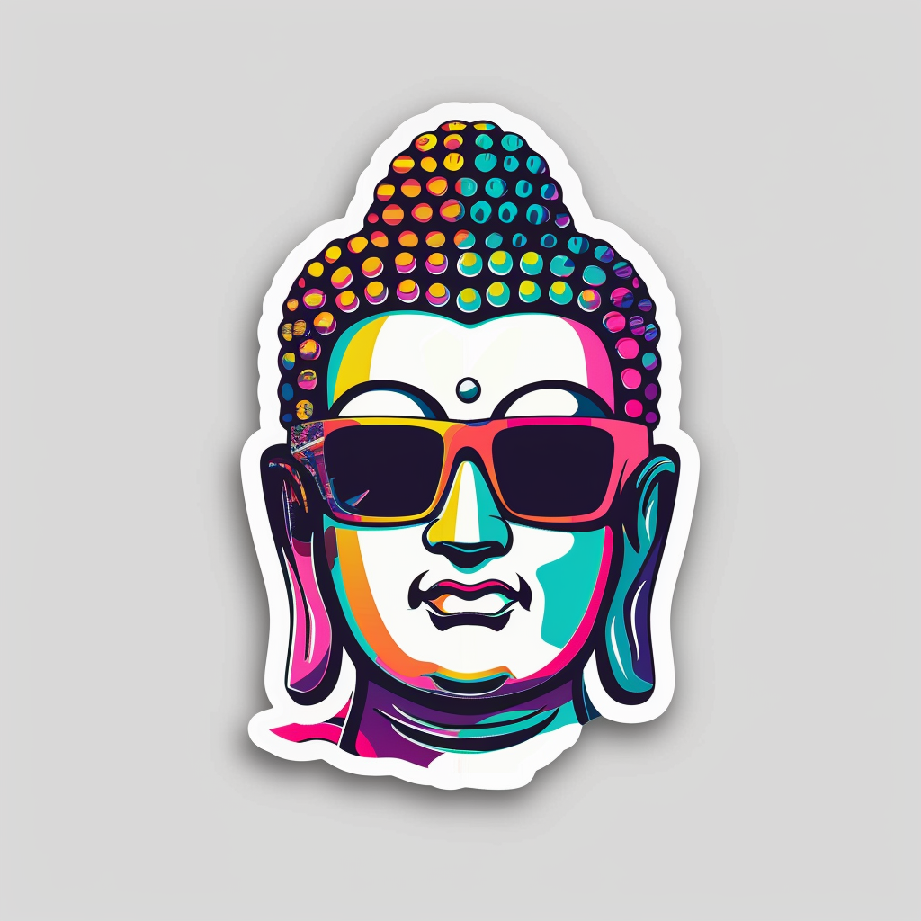 Sticker of a Buddha wearing sunglasses majestic Expressive surreal Vinyl Decal Sticker for Car, Laptop, Tumbler and more # F016894
