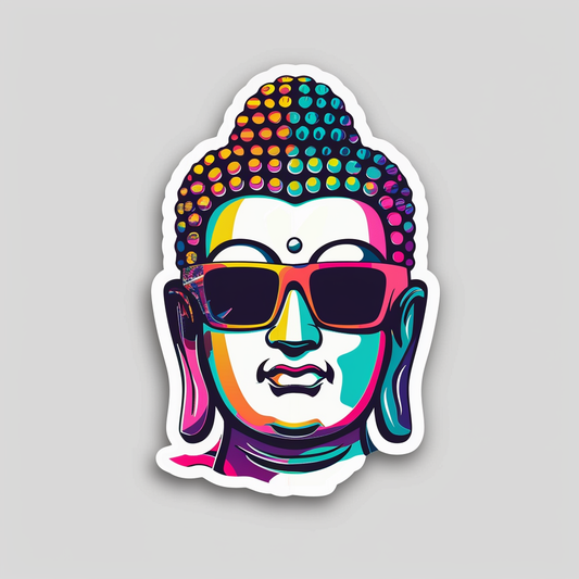 Sticker of a Buddha wearing sunglasses majestic Expressive surreal Vinyl Decal Sticker for Car, Laptop, Tumbler and more # F016894