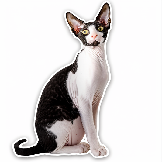 Adorable Cornish Rex Cat Expressive surreal Vinyl Decal Sticker for Car, Laptop, Tumbler and more # F021549-4" x 4"