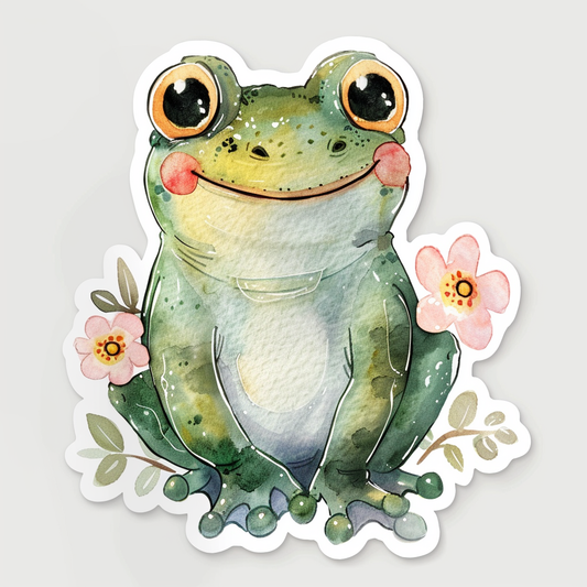 Sticker of an Adorable Frog with chubby cheeks Expressive surreal Vinyl Decal Sticker for Car, Laptop, Tumbler and more # F015884