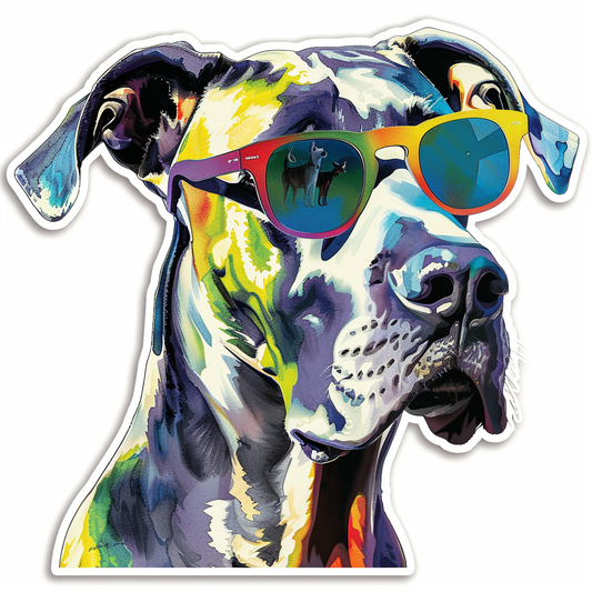 Adorable Great Dane Dog Expressive surreal Vinyl Decal Sticker for Car, Laptop, Tumbler and more # F018086