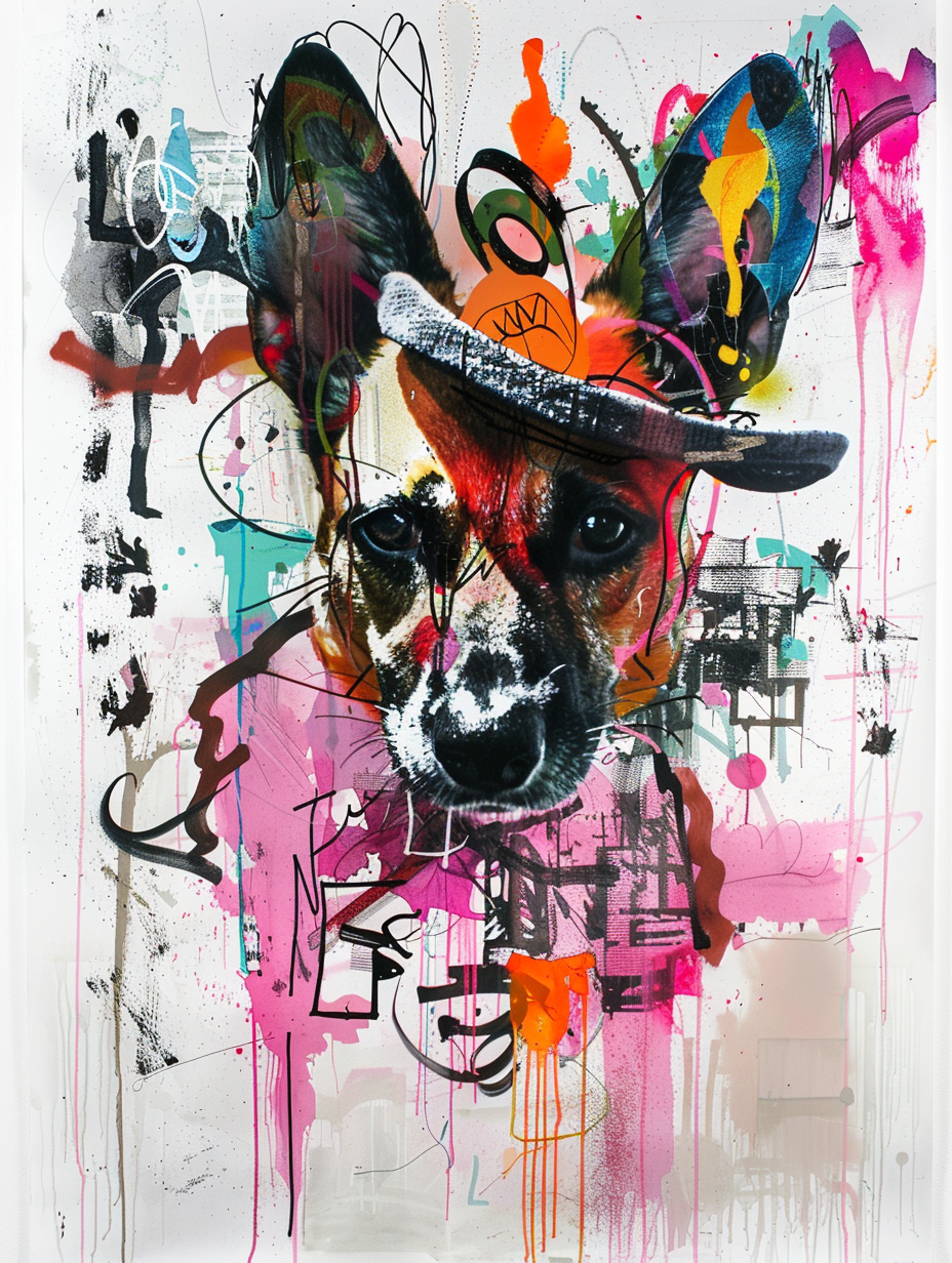 colorful space German Shepherd dog with a hat Expressive surreal Poster # F025593