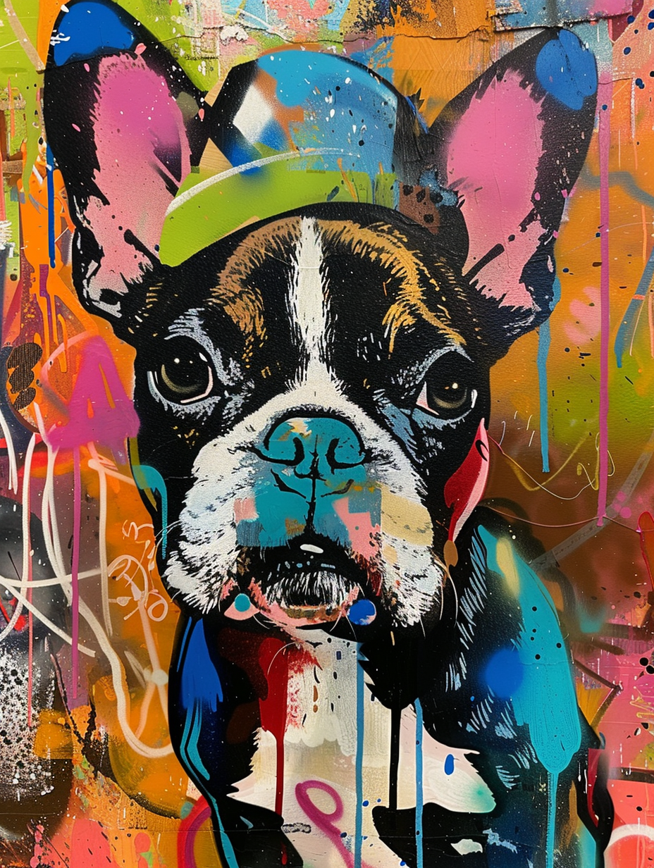 Colorful space Boxer dog with a hat Expressive surreal Poster # F025450