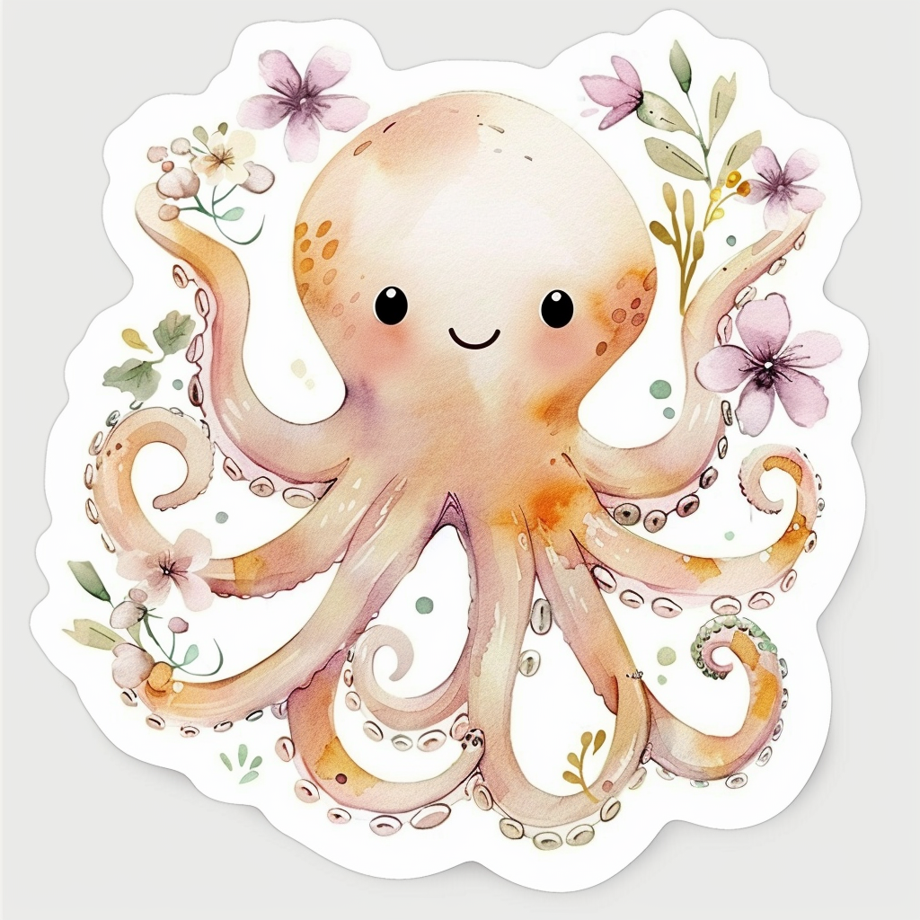 Adorable Octopus with chubby cheeks Expressive surreal Vinyl Decal Sticker for Car, Laptop, Tumbler and more # F015946