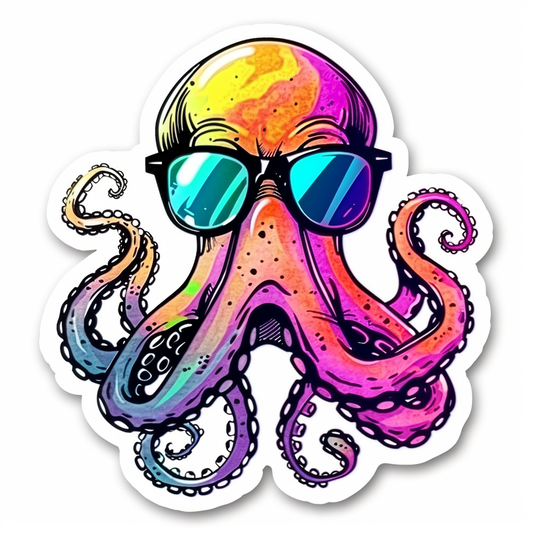 Sticker of a Octopus wearing sunglasses majestic Expressive surreal Vinyl Decal Sticker for Car, Laptop, Tumbler and more # F015408