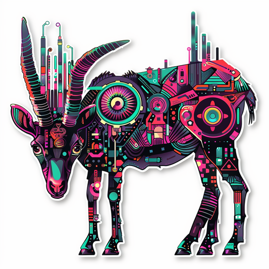 Goat cyber punk majestic Expressive surreal Vinyl Decal Sticker for Car, Laptop, Tumbler and more # F020574-4" x 4"
