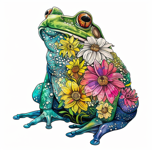 Sticker of a Frog floral majestic Expressive surreal Vinyl Decal Sticker for Car, Laptop, Tumbler and more # F016712