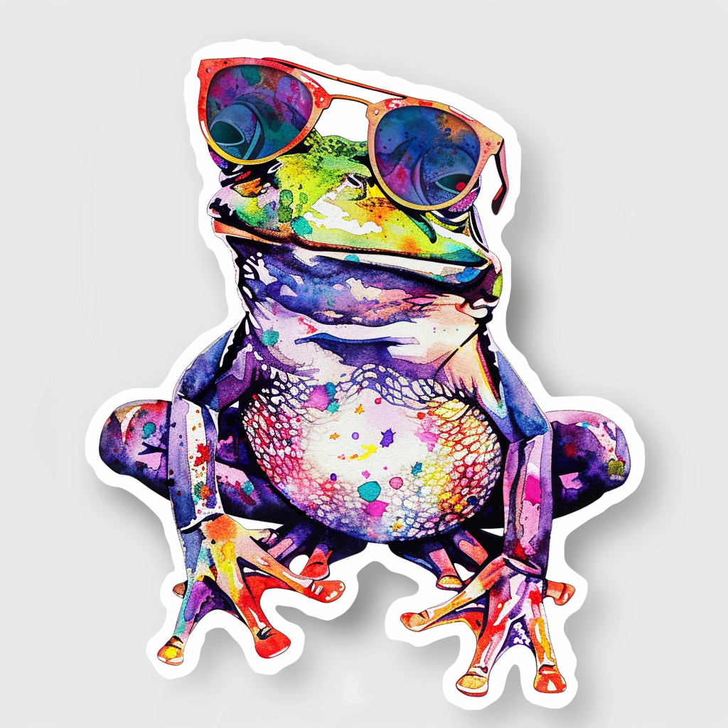 Sticker of a Frog wearing sunglasses majestic Expressive surreal Vinyl Decal Sticker for Car, Laptop, Tumbler and more # F016739