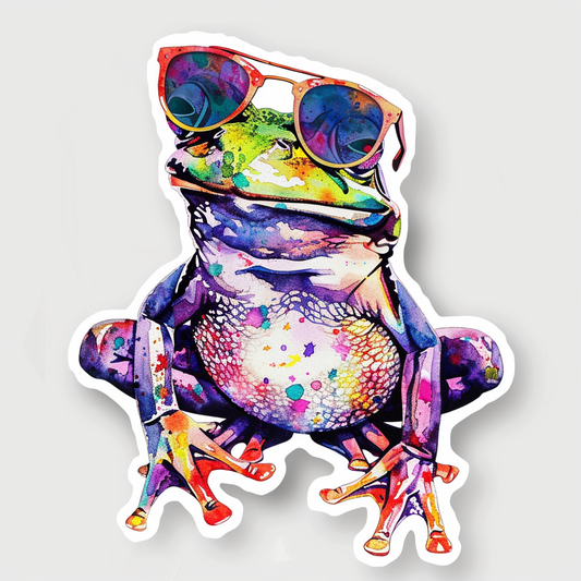 Sticker of a Frog wearing sunglasses majestic Expressive surreal Vinyl Decal Sticker for Car, Laptop, Tumbler and more # F016739