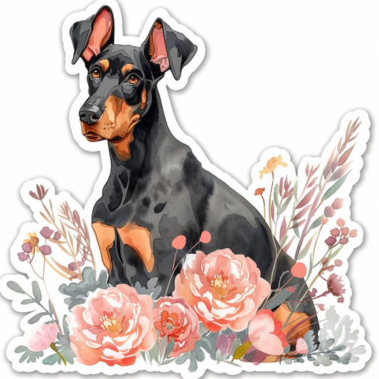Adorable Doberman Pinscher Dog with Expressive surreal Vinyl Decal Sticker for Car, Laptop, Tumbler and more # F019663-4" x 4"