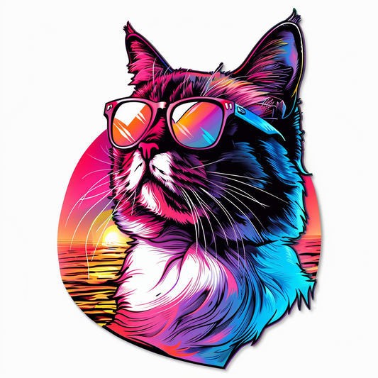 American Shorthair Cat Cool Neon Party Expressive surreal Vinyl Decal Sticker for Car, Laptop, Tumbler and more # F018070