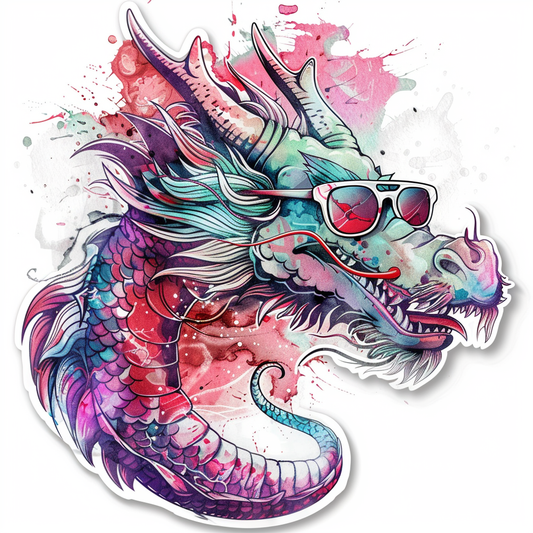 Dragon wearing sunglasses majestic Expressive surreal Vinyl Decal Sticker for Car, Laptop, Tumbler and more # F018921