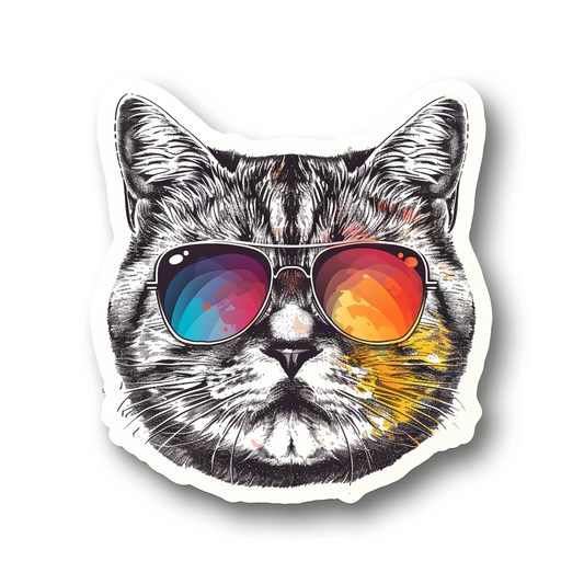 American Shorthair Cat wearing sunglasses Expressive surreal Vinyl Decal Sticker for Car, Laptop, Tumbler and more # F019902-4" x 4"