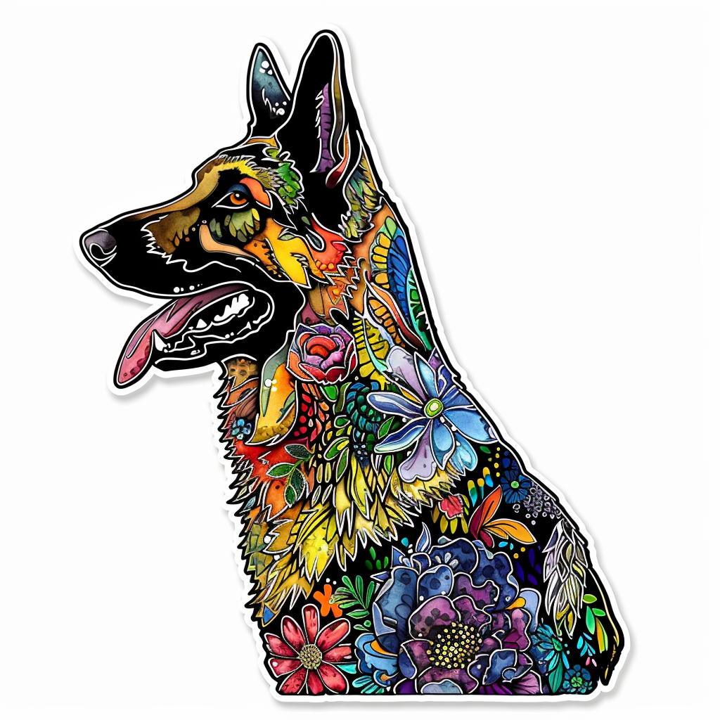 German Shepherd Dog floral Vinyl Decal Sticker for Car, Laptop, Tumbler and more # F011495