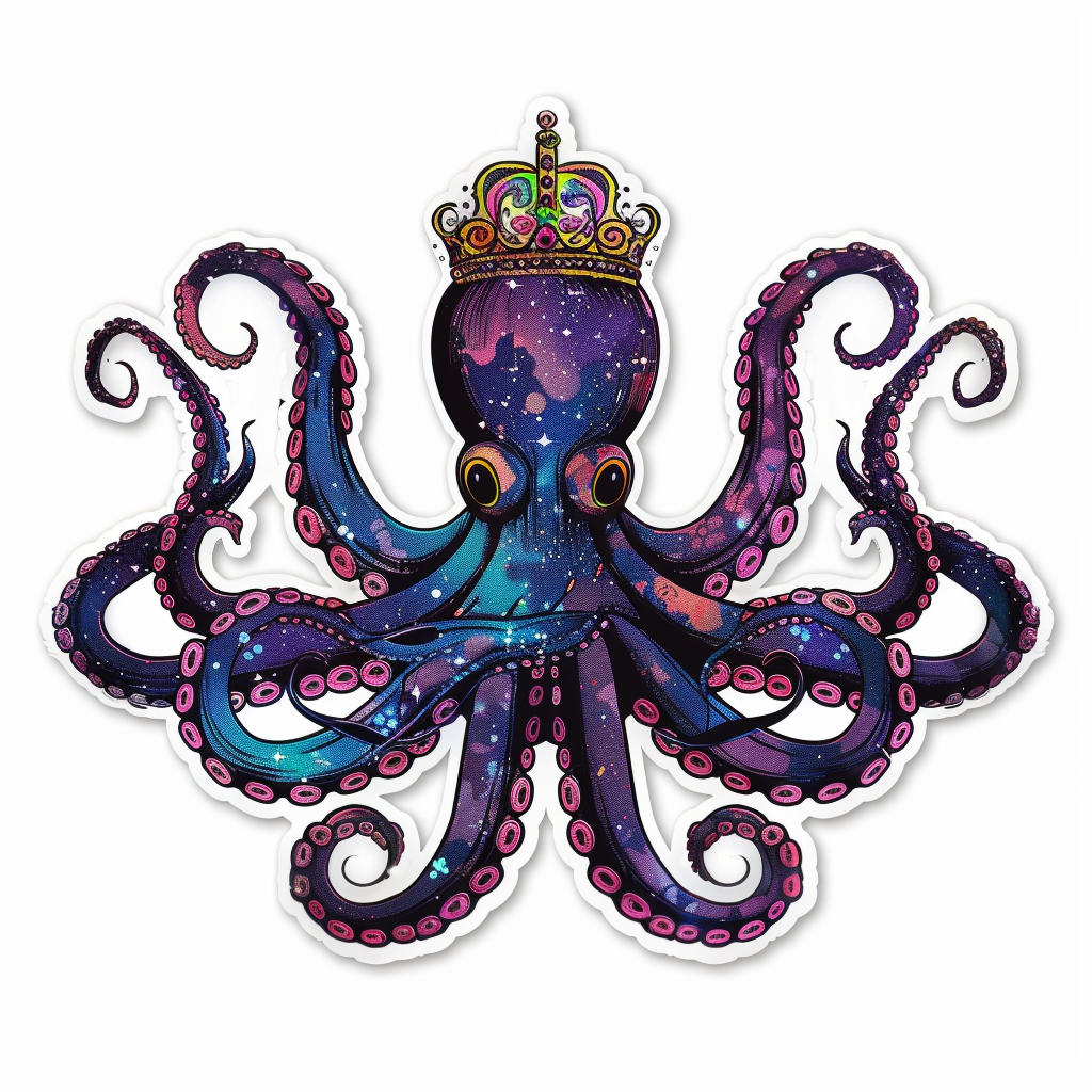 Sticker of a Octopus crowned majestic Expressive surreal Vinyl Decal Sticker for Car, Laptop, Tumbler and more # F015505