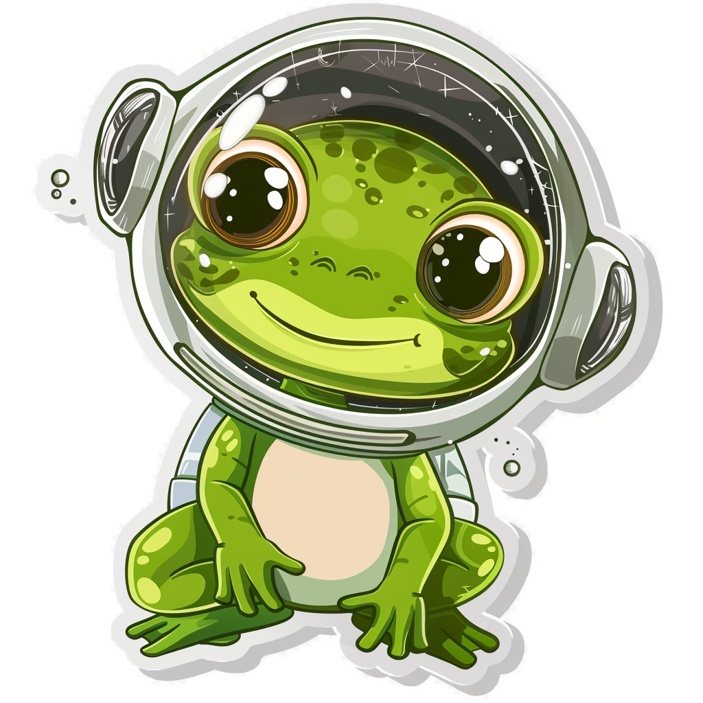 Sticker of a Cute and Adorable Frog full body wearing space suit Expressive surreal Vinyl Decal Sticker for Car, Laptop, Tumbler and more # F016629