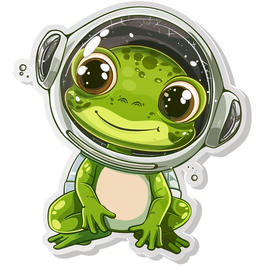 Sticker of a Cute and Adorable Frog full body wearing space suit Expressive surreal Vinyl Decal Sticker for Car, Laptop, Tumbler and more # F016629