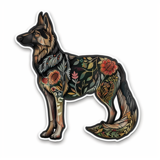 German Shepherd Dog floral Vinyl Decal Sticker for Car, Laptop, Tumbler and more # F011487