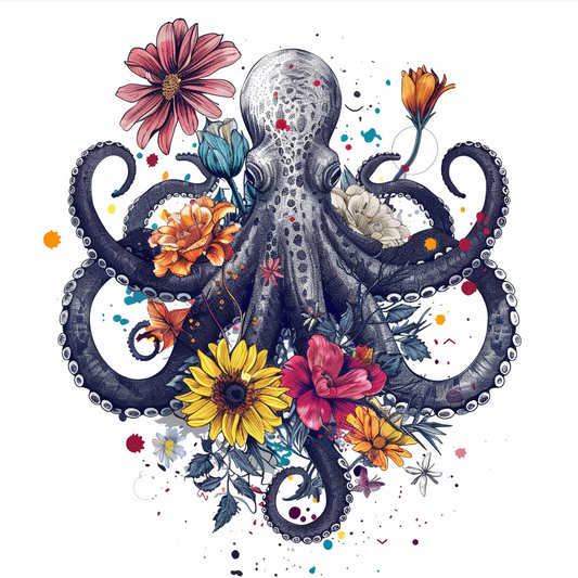 Octopus floral majestic Expressive surreal Vinyl Decal Sticker for Car, Laptop, Tumbler and more # F015547