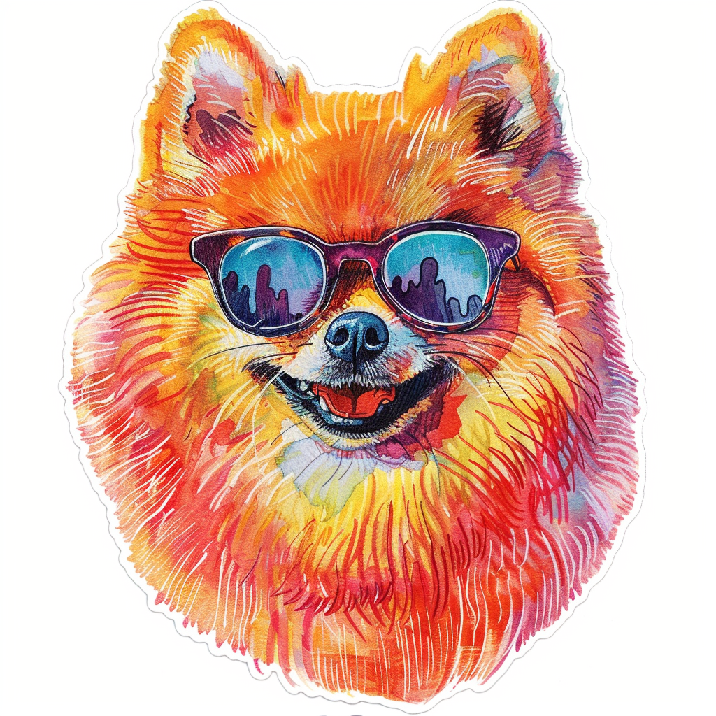 Sticker of a Pomeranian Dog wearing sunglasses majestic Expressive surreal Vinyl Decal Sticker for Car, Laptop, Tumbler and more # F013736