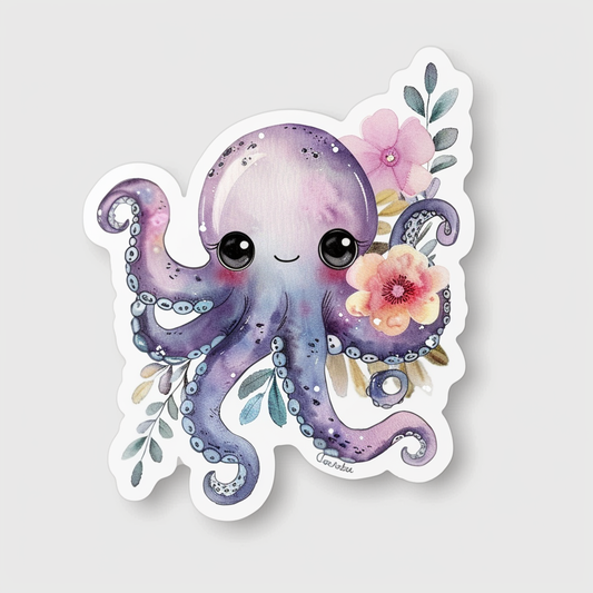 Adorable Octopus with chubby cheeks Expressive surreal Vinyl Decal Sticker for Car, Laptop, Tumbler and more # F015981