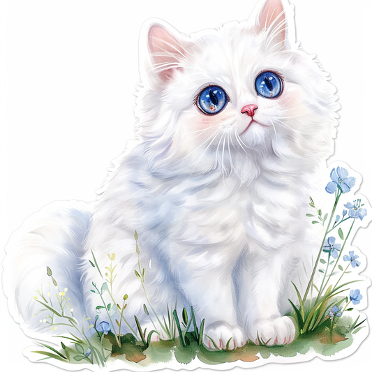 Adorable Turkish Angora Cat  Vinyl Decal Sticker for Car, Laptop, Tumbler and more # F020988-4" x 4"