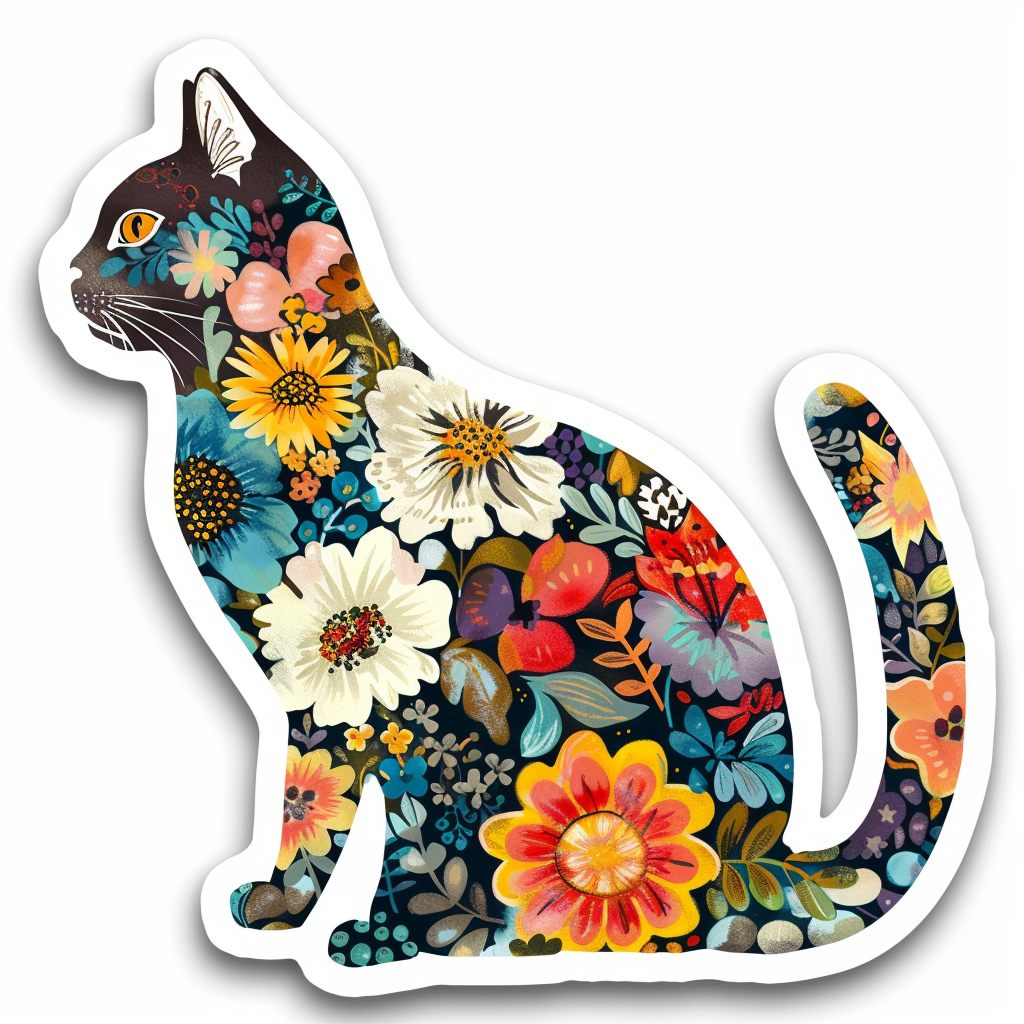 American Shorthair Cat floral majestic Expressive surreal Vinyl Decal Sticker for Car, Laptop, Tumbler and more # F018560