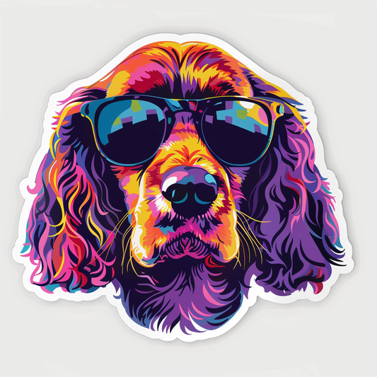 Sticker of a Cocker Spaniel Dog wearing sunglasses Expressive surreal Vinyl Decal Sticker for Car, Laptop, Tumbler and more # F020155