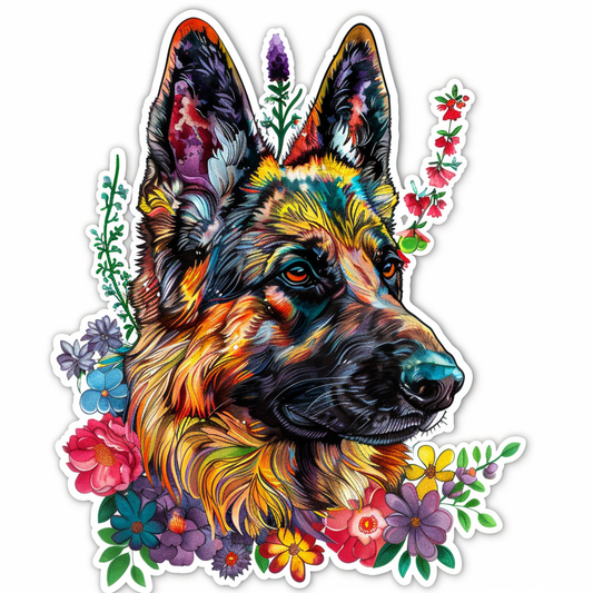 German Shepherd Dog floral Vinyl Decal Sticker for Car, Laptop, Tumbler and more # F011440