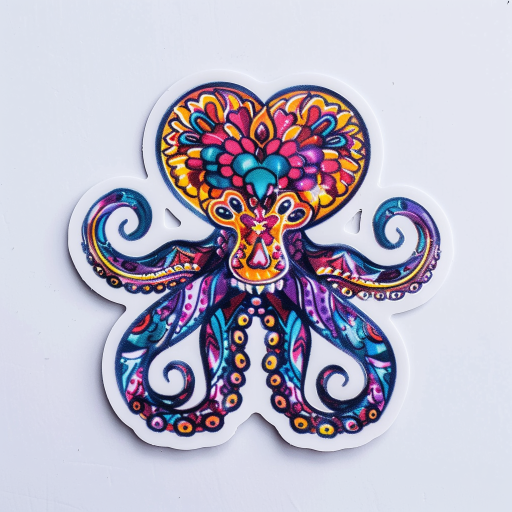 Sticker of a Octopus heartcore majestic Expressive surreal Vinyl Decal Sticker for Car, Laptop, Tumbler and more # F015757