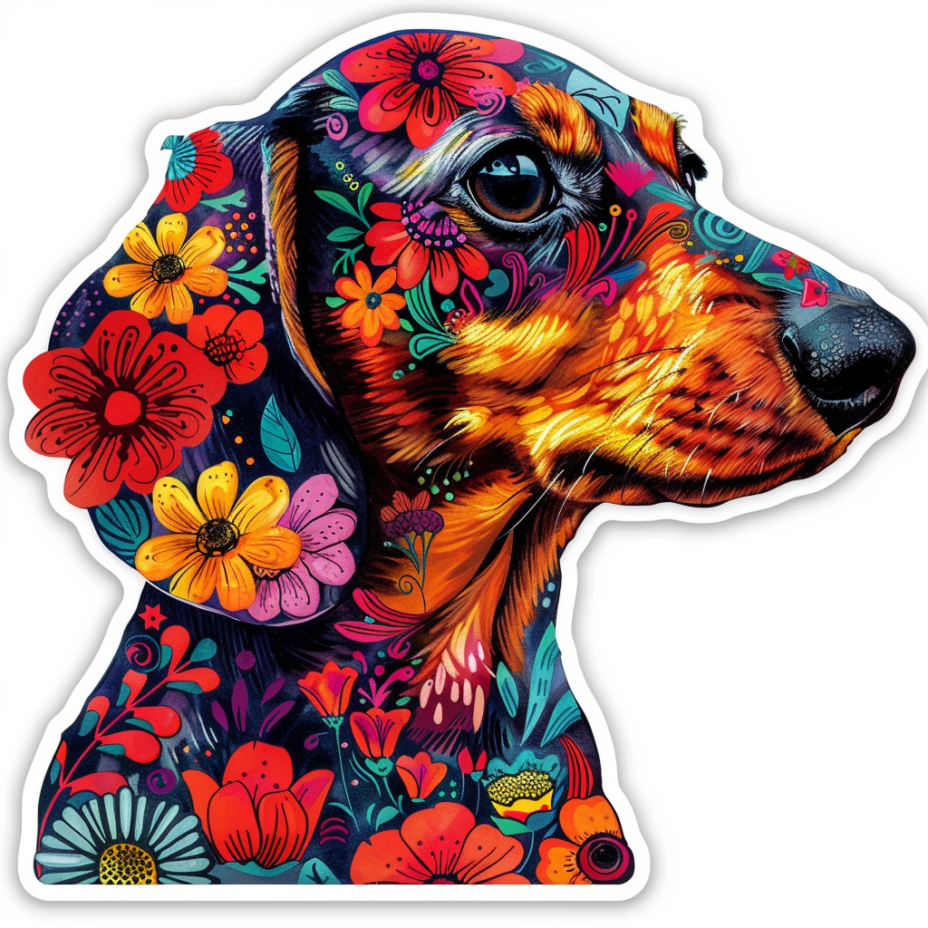 Dachshund Dog floral Vinyl Decal Sticker for Car, Laptop, Tumbler and more # F013097